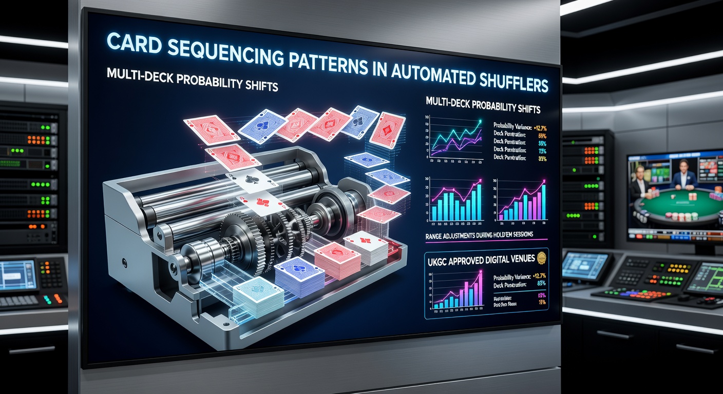 Close-up view of an automated card shuffler mechanism processing multiple decks with precision rollers and sensors in a digital casino setting