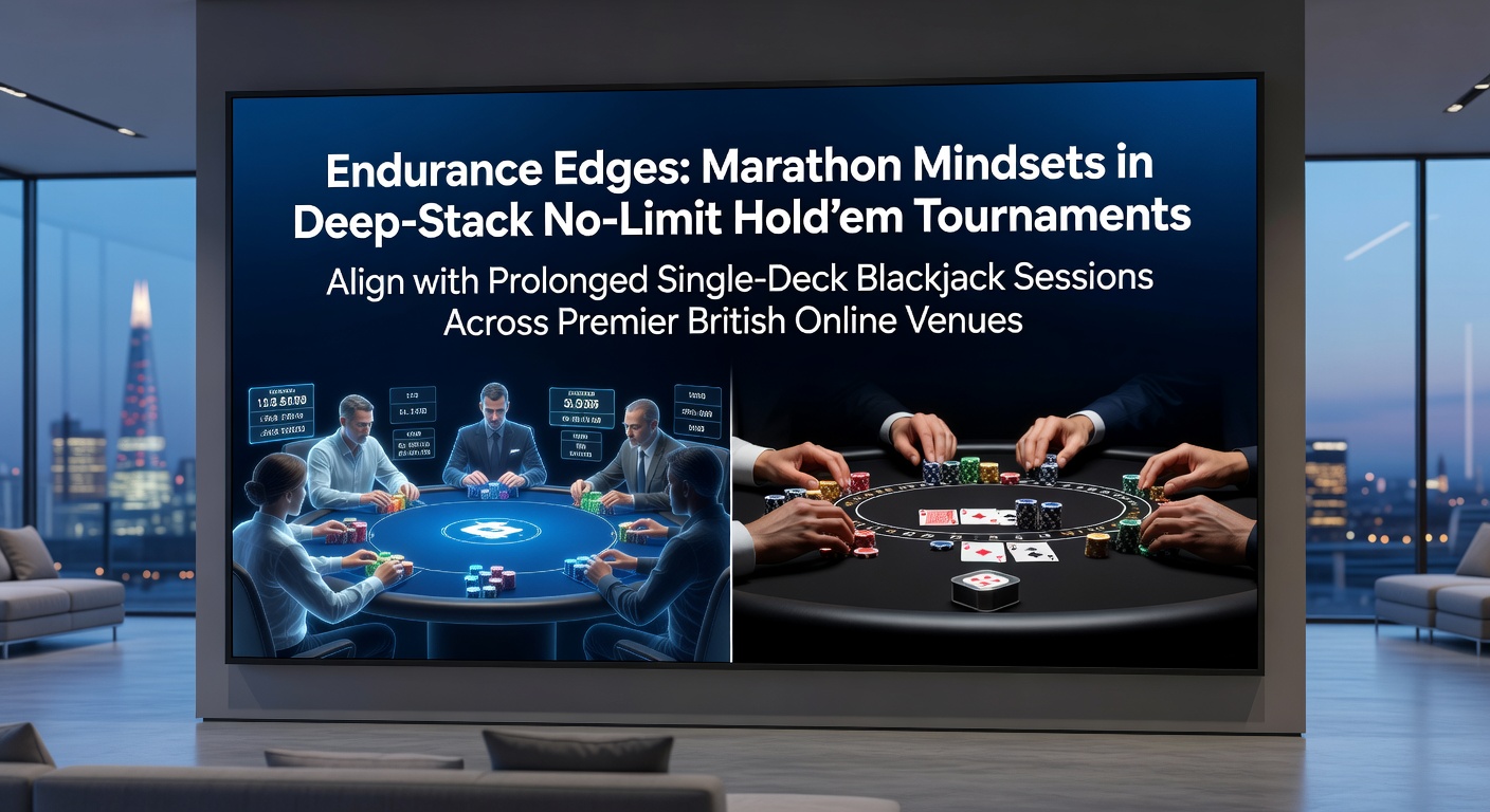 Players deep in concentration during a late-stage deep-stack No-Limit Hold'em tournament, stacks towering amid a sea of felt and chips