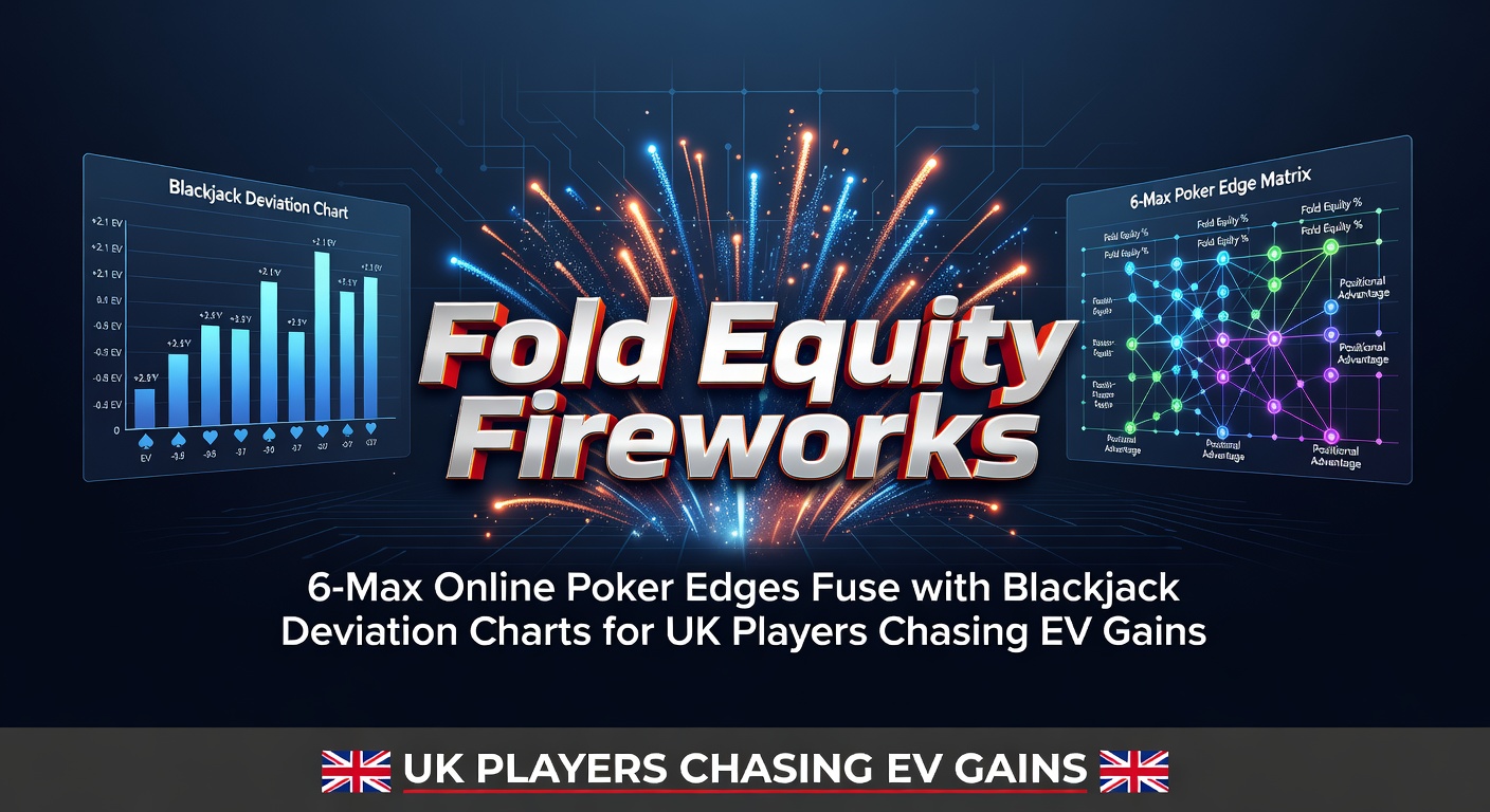Dynamic graphic showing poker fold equity explosions merging with blackjack deviation charts, highlighting EV opportunities for UK online players