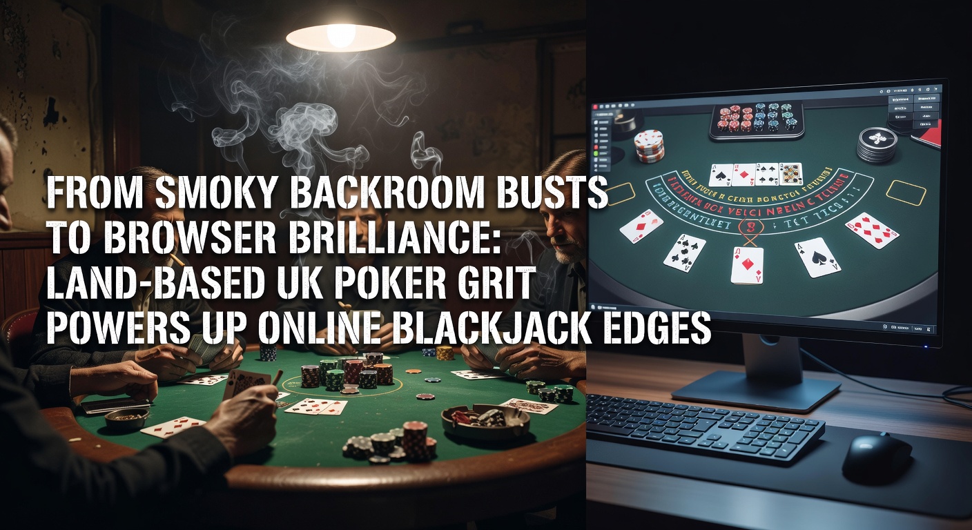 Vintage photo of a dimly lit UK poker backroom with players huddled around a table, smoke curling in the air, evoking the gritty origins of land-based games