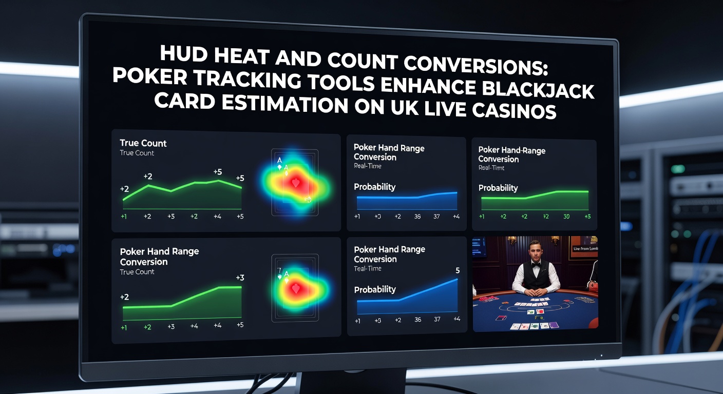 Poker HUD overlay on a live blackjack table displaying heat maps and count conversions in real-time during a UK casino session