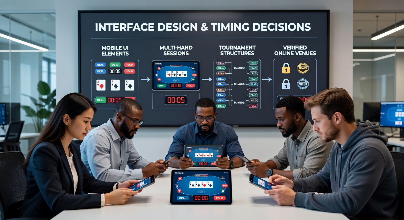 Mobile interface layouts showing timing elements in online poker and blackjack sessions