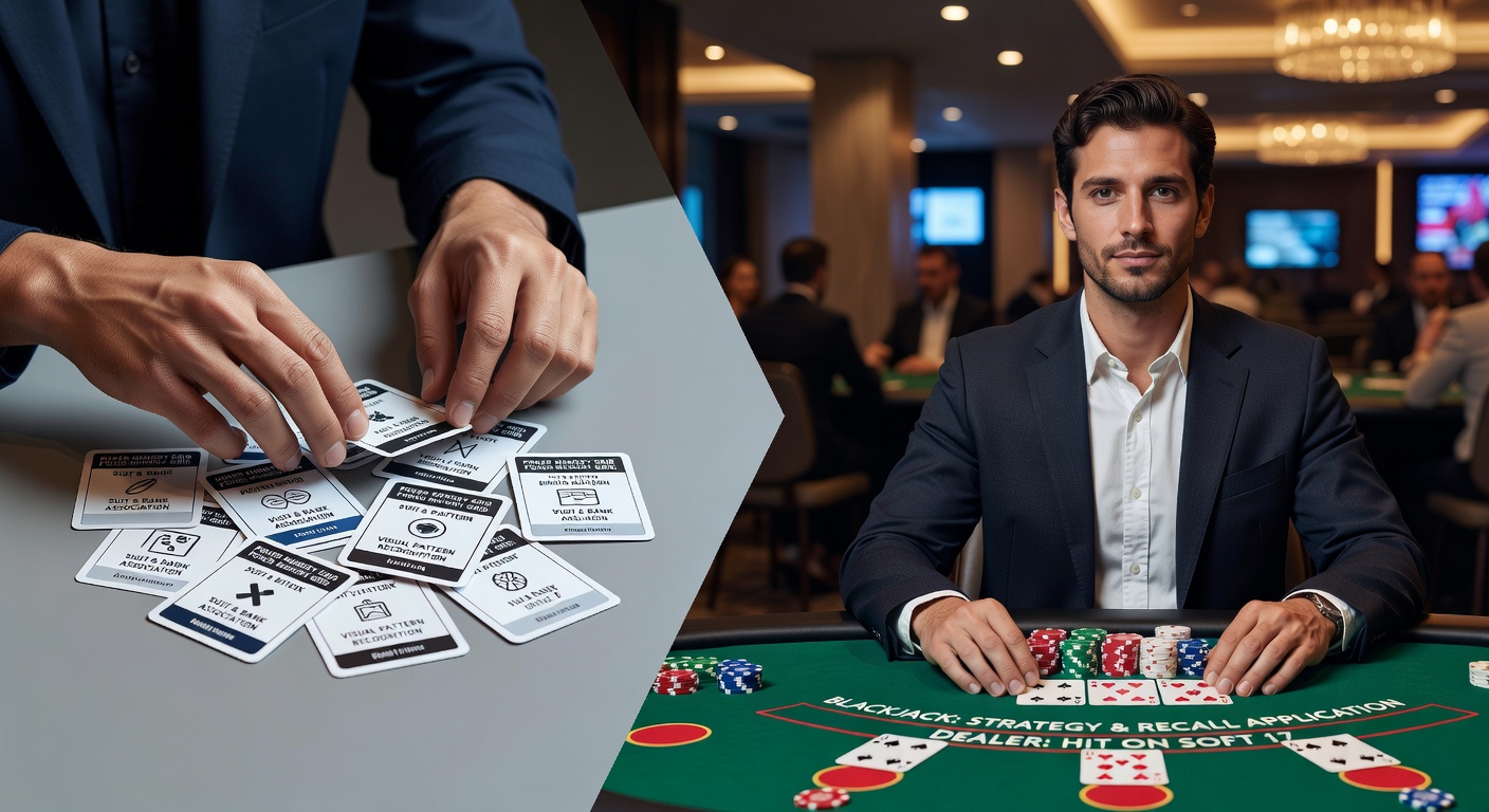 Blackjack virtual table interface highlighting card sequence recall during active rounds