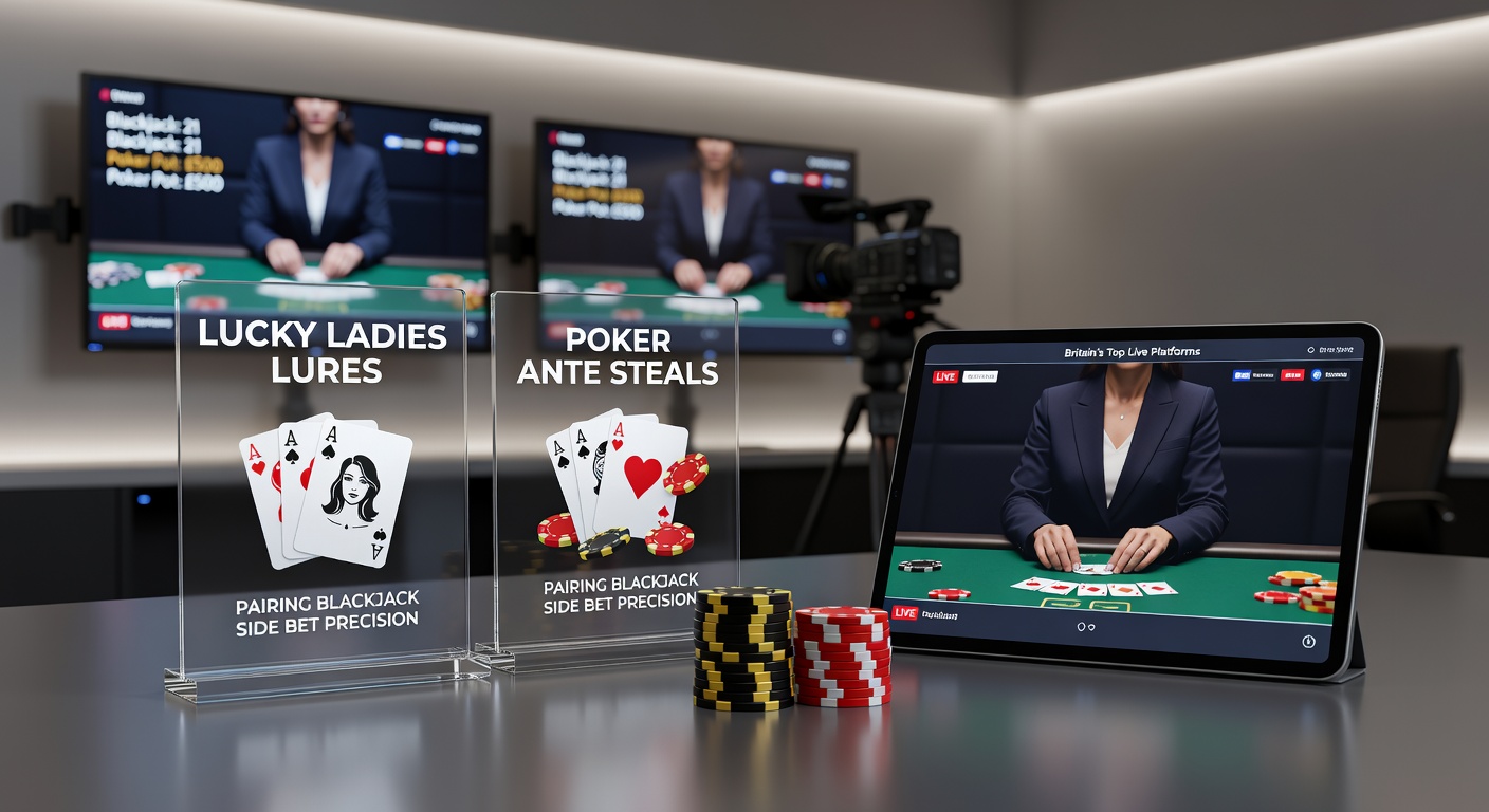 Live dealer blackjack table featuring the Lucky Ladies side bet interface on a UK platform, with glowing payout options highlighted