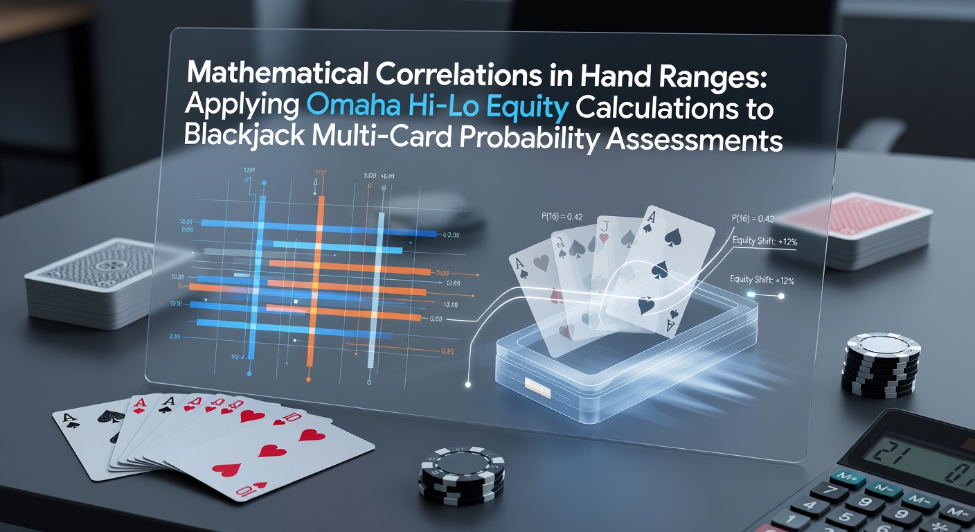 Diagram showing Omaha Hi-Lo hand range distributions mapped against blackjack multi-card probability curves