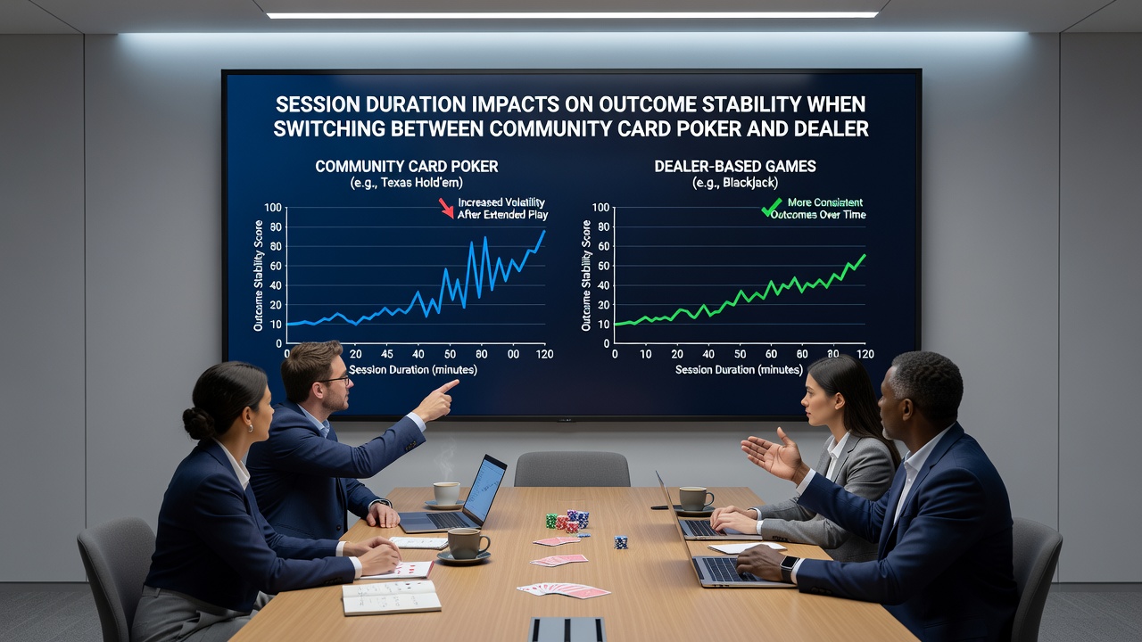 Detailed view of poker chips and blackjack cards side by side illustrating the transition point between community card and dealer confrontation formats