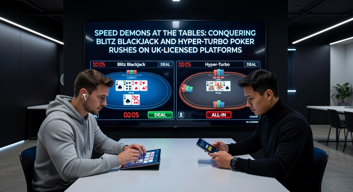 Players engaged in a high-speed blitz blackjack session on a digital table, cards flying fast amid timed decisions