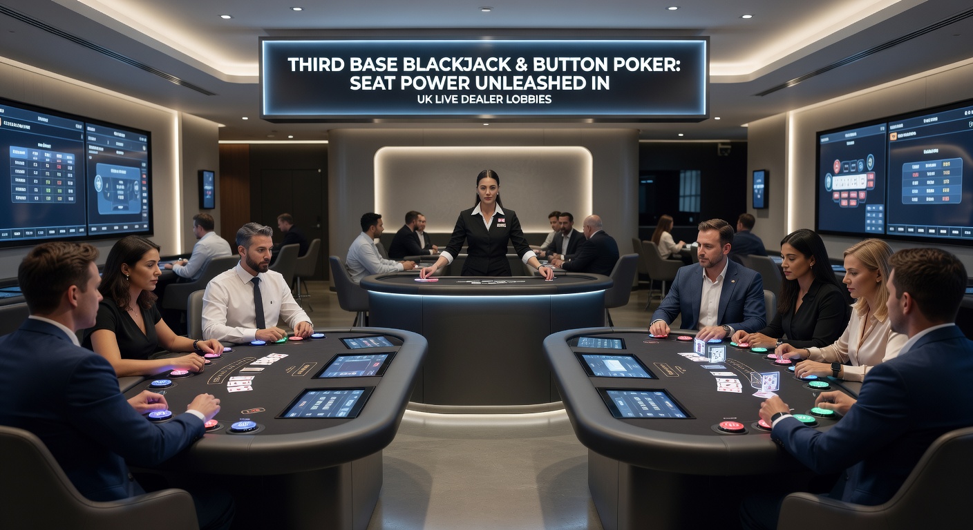 Poker button position illuminated on a live dealer table amid UK online casino interface elements