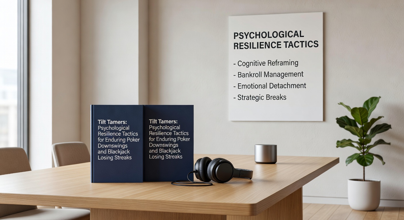 A calm blackjack player reviewing charts on a dual-monitor setup, embodying resilience amid a simulated losing streak