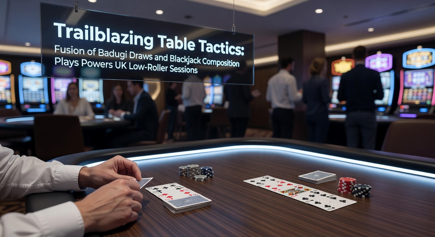Digital rendering of a poker table merging with a blackjack layout, showing draw cards blending into composition-dependent hands under UK casino lights